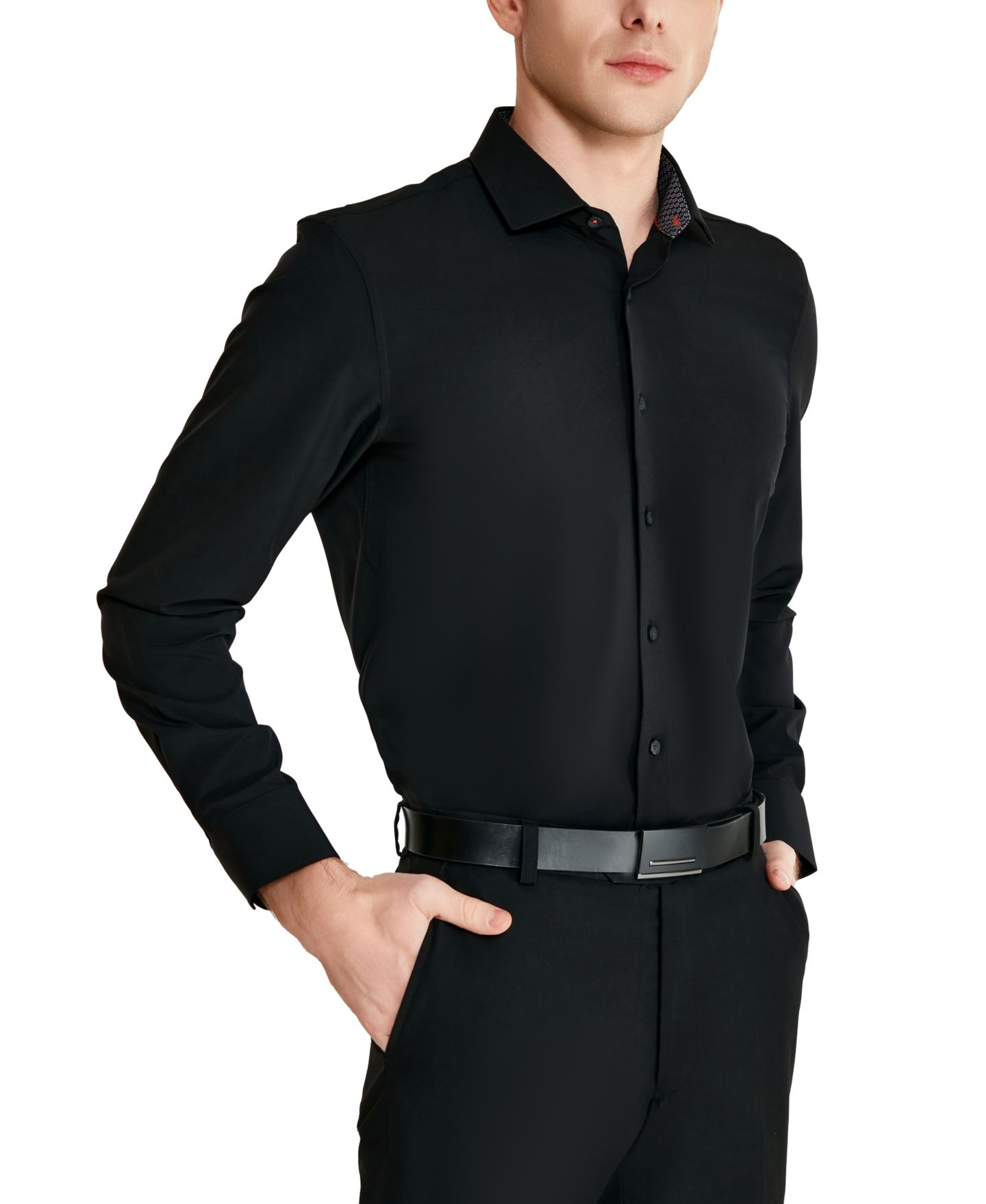 Мужская рубашка Tallia Slim-Fit Solid Poplin Dress Shirt, цвет: Чёрный — фото 7