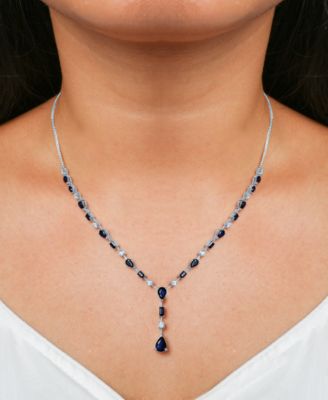 Blue Sapphire (5 ct. t.w.) & White Sapphire (5/8 ct. t.w.) 17" Lariat Necklace in Sterling Silver