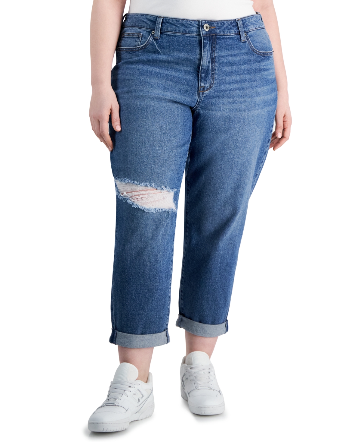 Trendy Plus Size Cuffed Girlfriend Jeans - Love Bird