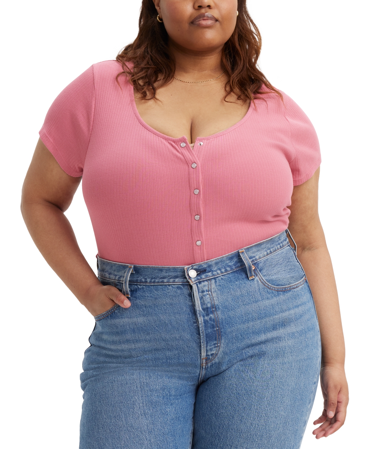 Levi's Plus Size Short-sleeve Snap-front Top In Tameless Rose