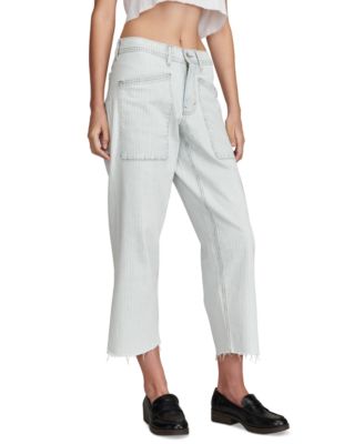 Women's Striped Patch-Pocket Wide-Leg Jeans