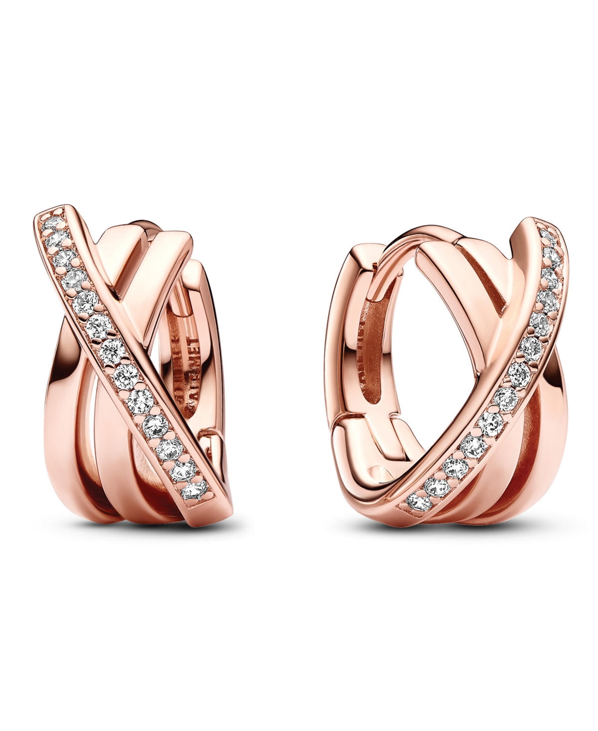 Crossover Pave Hoop Earrings - Rose Gold
