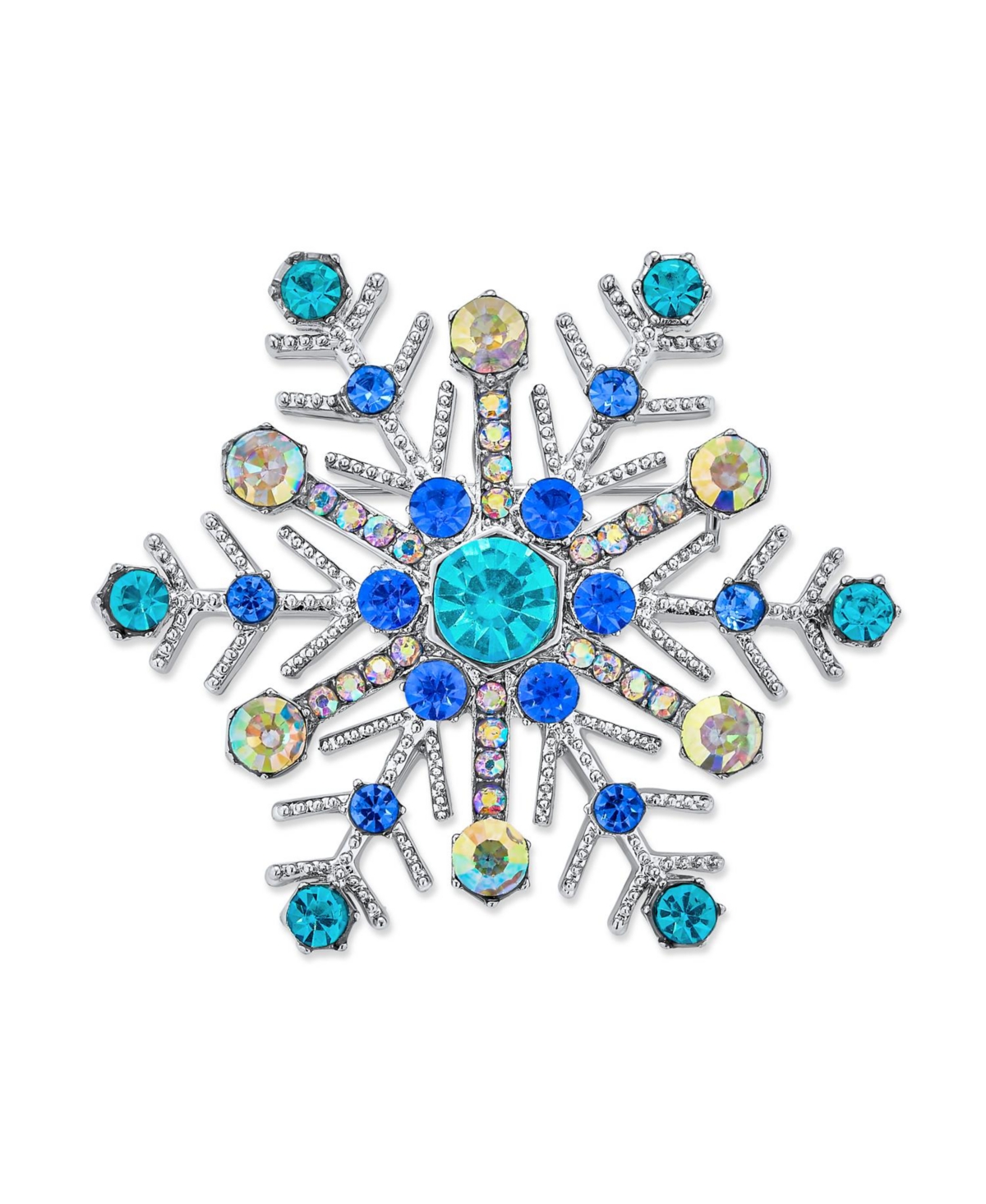 Large Multi Ice Blue Frozen Winter Snowflake Brooch Pin Crystal Holiday Party Frozen Winter Rhodium Plated - Light blue