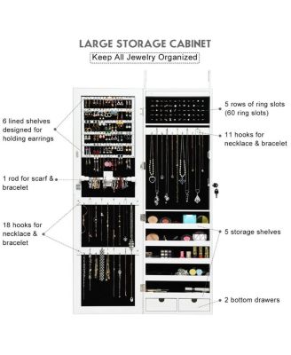 Door Mounted Lockable Mirrored Jewelry Cabinet with LED Lights