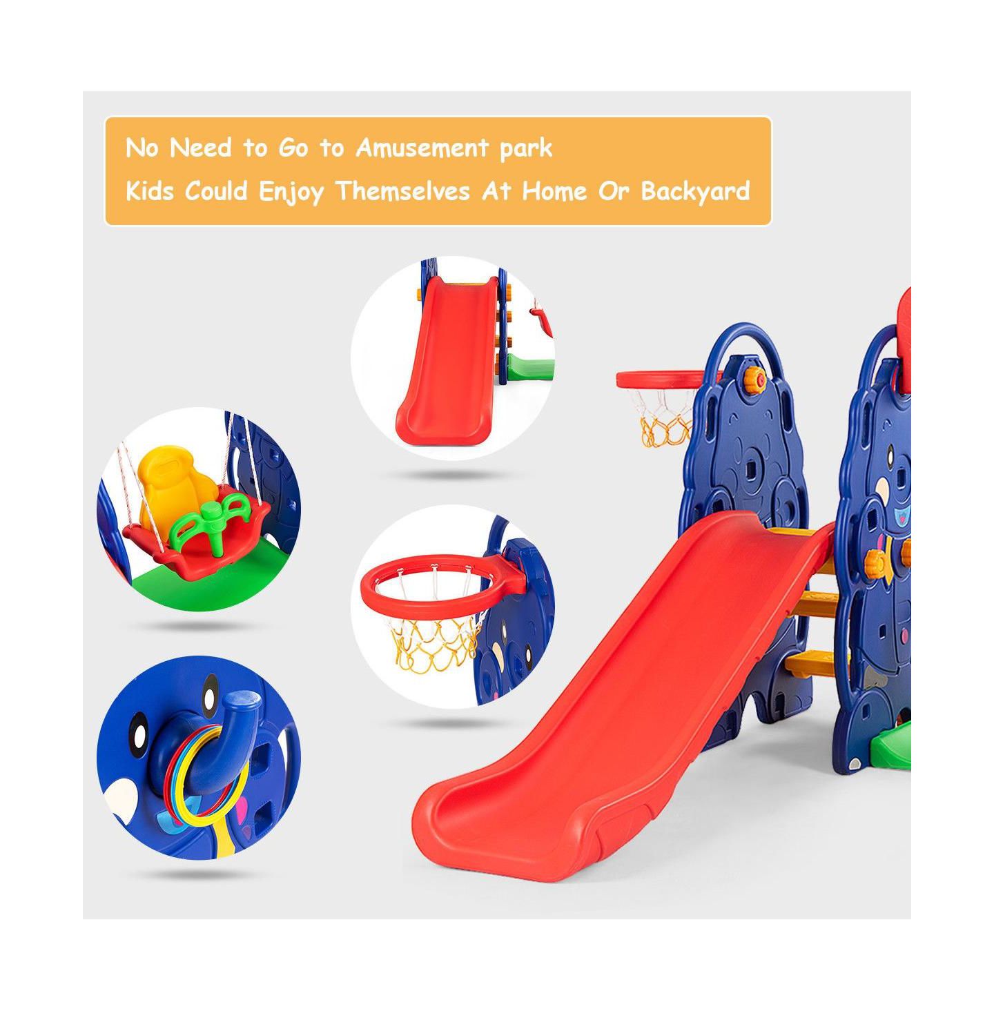 Детские игрушки VEBREDA 3-in-1 Freestanding Basketball Hoop Climber Slide Swing Set, 66 lb. Capacity, Ages 12 months+ — фото 11