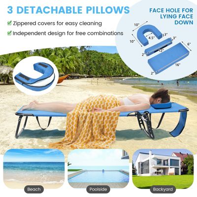 Beach Chaise Lounge Chair with Face Hole and Removable Pillow