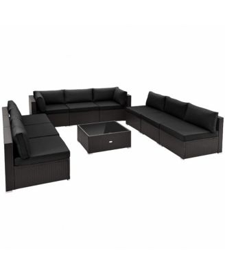 10 Piece Outdoor Wicker Conversation Set with Seat and Back Cushions