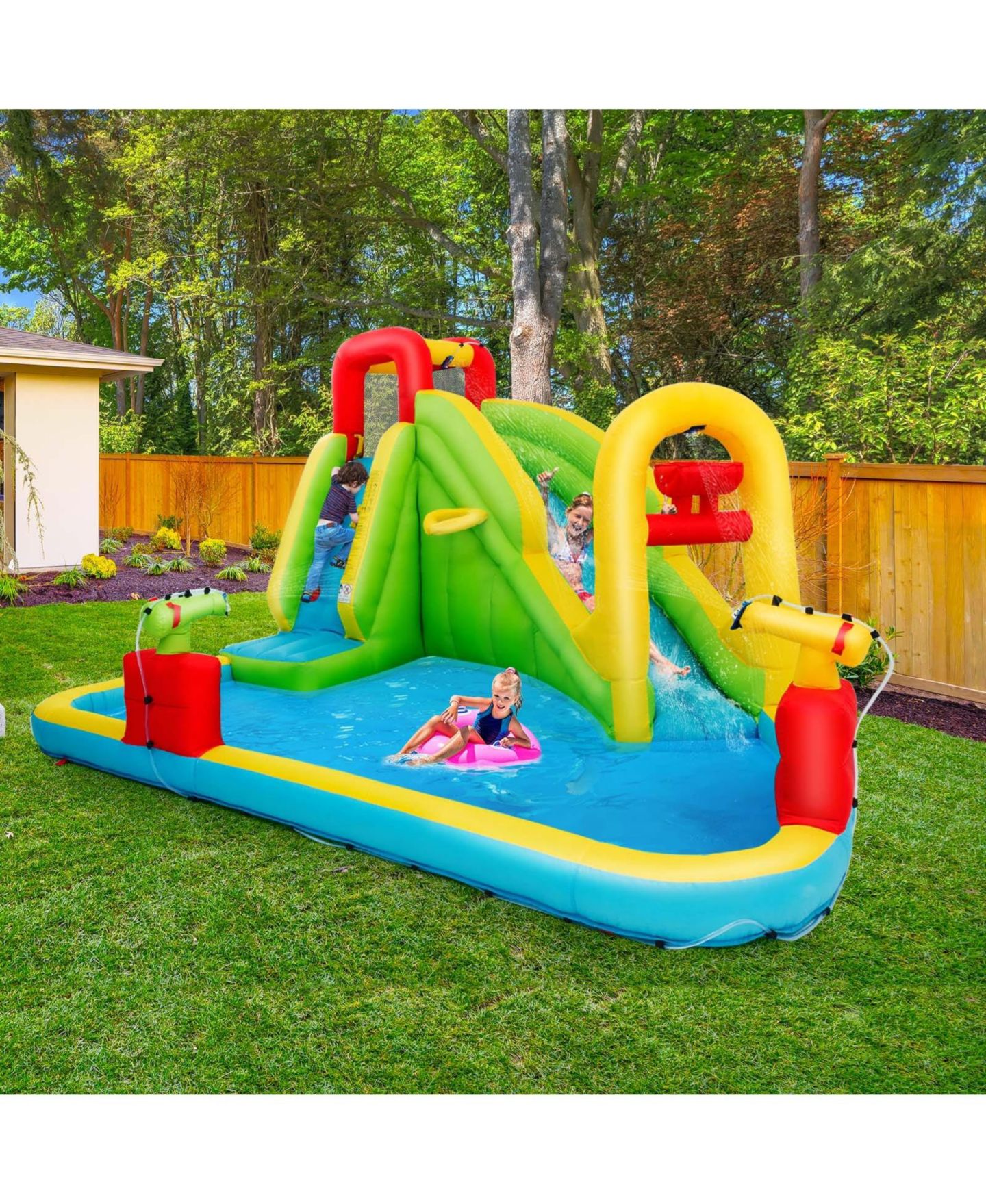 Детская игрушка INOLAIT Inflatable Splash Jump Slide Water Park with Climbing Wall, Splash Pool and Basketball Rim — фото 2
