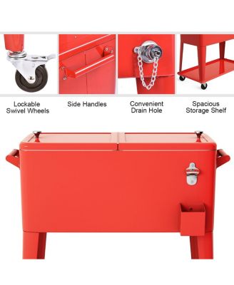80 Quart Outdoor Patio Rolling Steel Construction Cooler