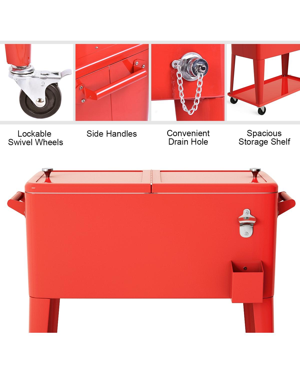 80 Quart Outdoor Patio Rolling Steel Construction Cooler