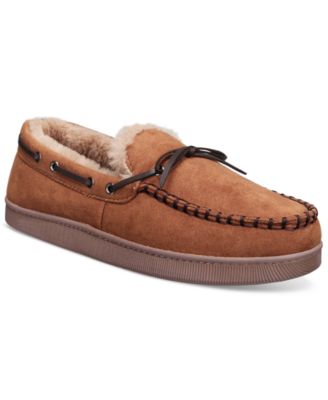 Club Room - Men's Faux-Suede Moccasin Slippers with Faux-Fur Lining