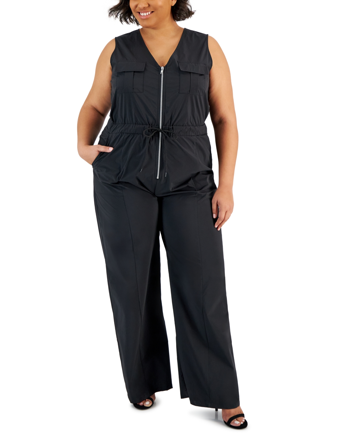 Trendy Plus Size Utility Jumpsuit - Black Beau