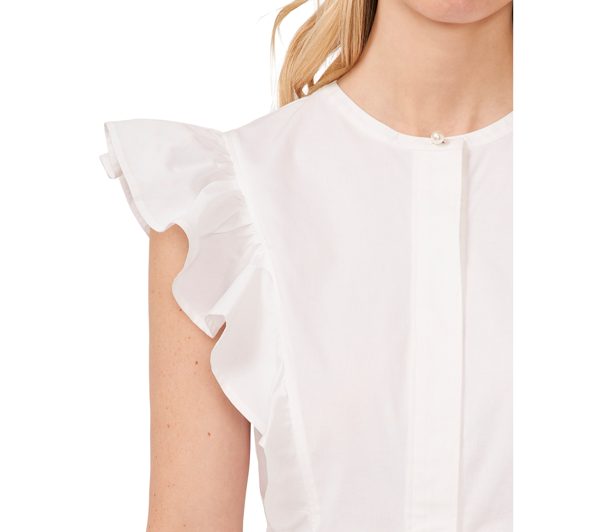 Shop Cece Women's Solid Flutter Sleeve Covered Placket Blouse In Ultra White