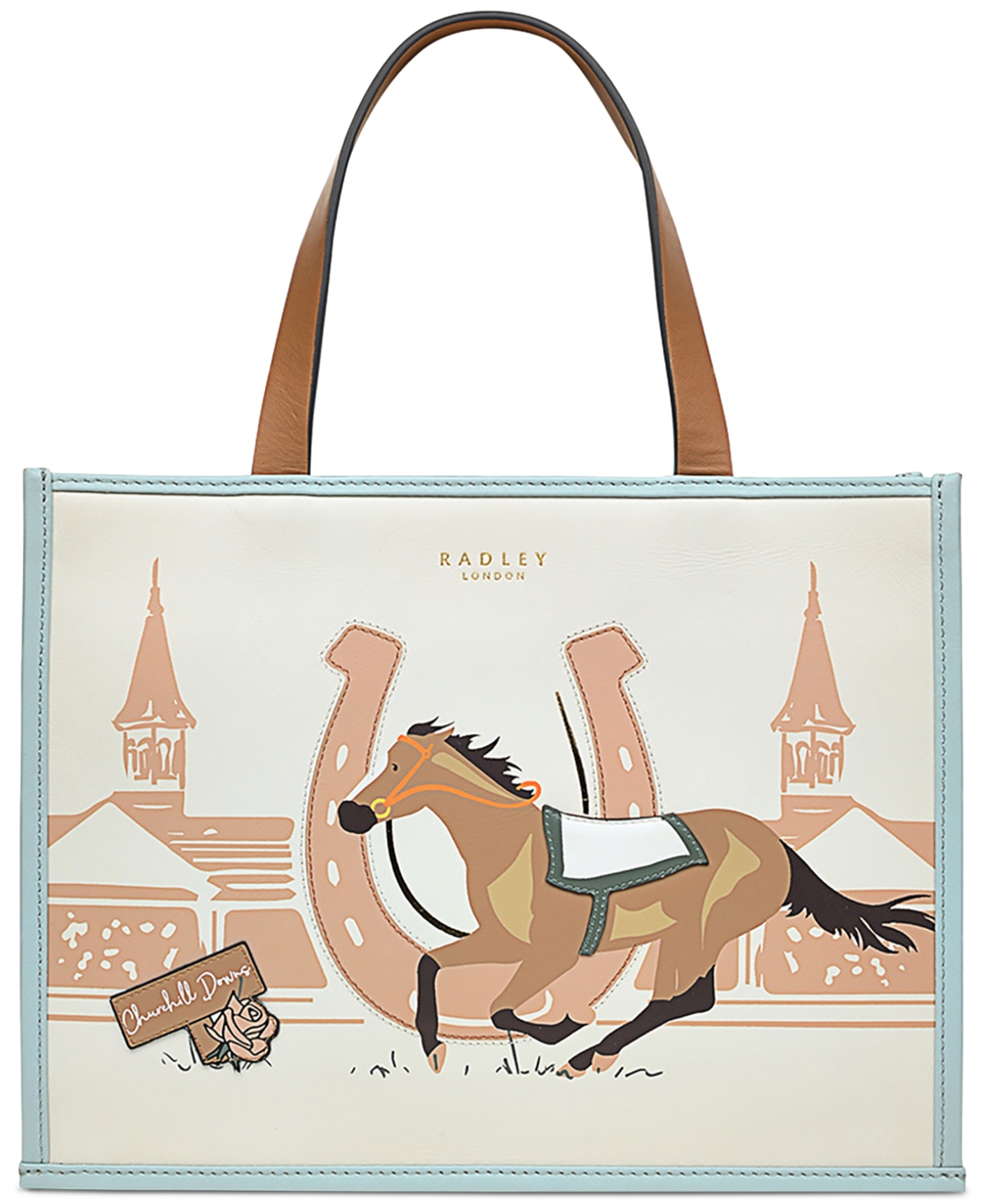 Kentucky Derby SS24 Small Zippered Leather Tote - Chalk