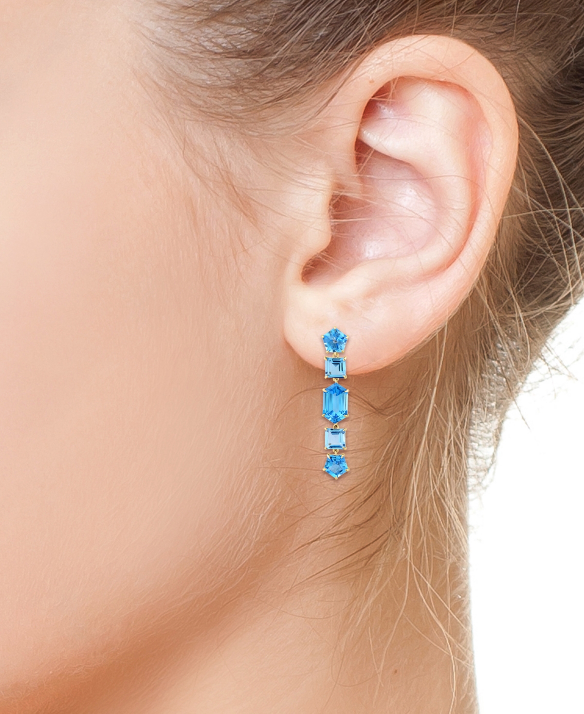Effy Collection Effy Blue Topaz Mixed Cut Linear Drop Earrings (17-1/2 Ct. T.w.) In 14k Gold