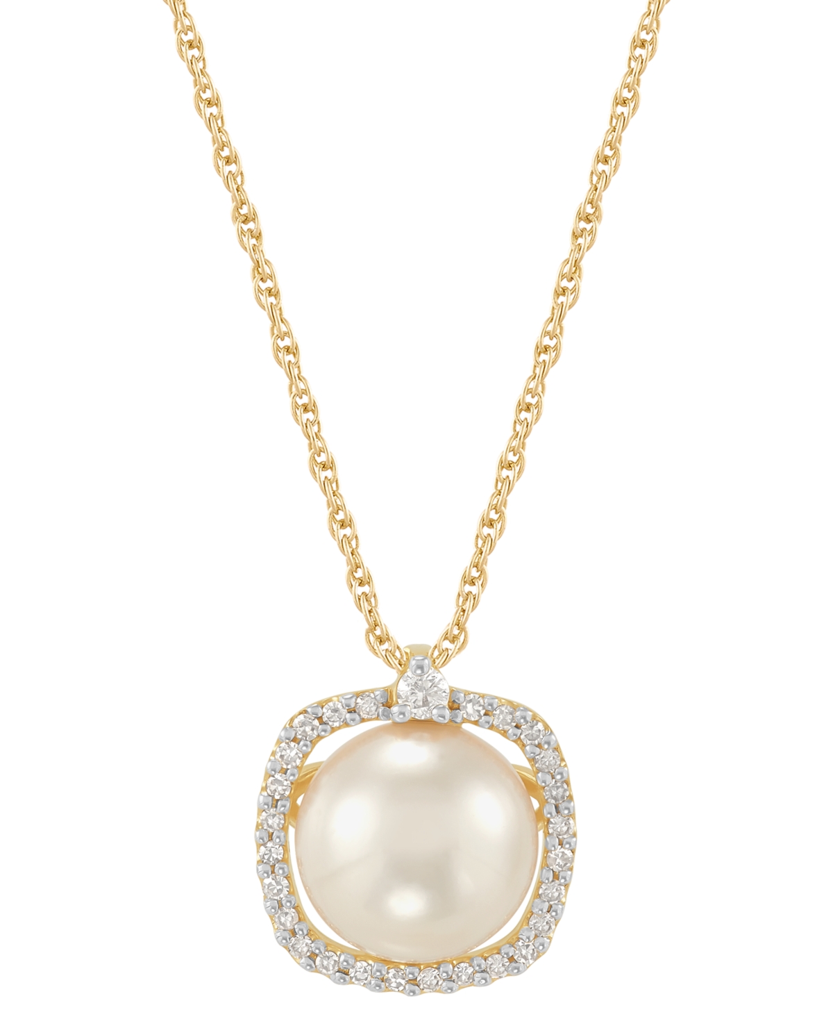 Honora Cultured Freshwater Pearl (8mm) & Diamond (1/10 Ct. T.w.) Halo 18" Pendant Necklace In 14k Gold In Yellow Gold