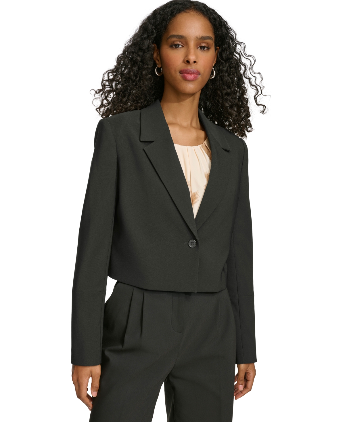 Shop Calvin Klein Women's Cropped Single-button Blazer In Black