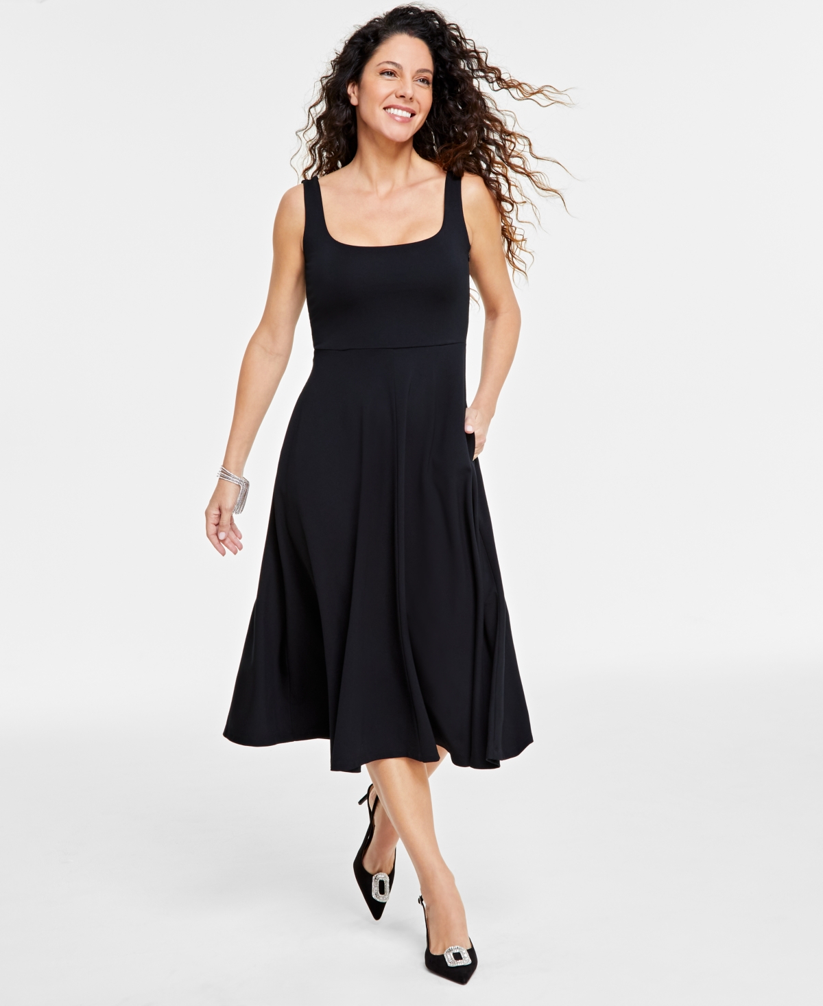 Inc International Concepts Women's Square-neck Midi Dress, Created For Macy's In Deep Black