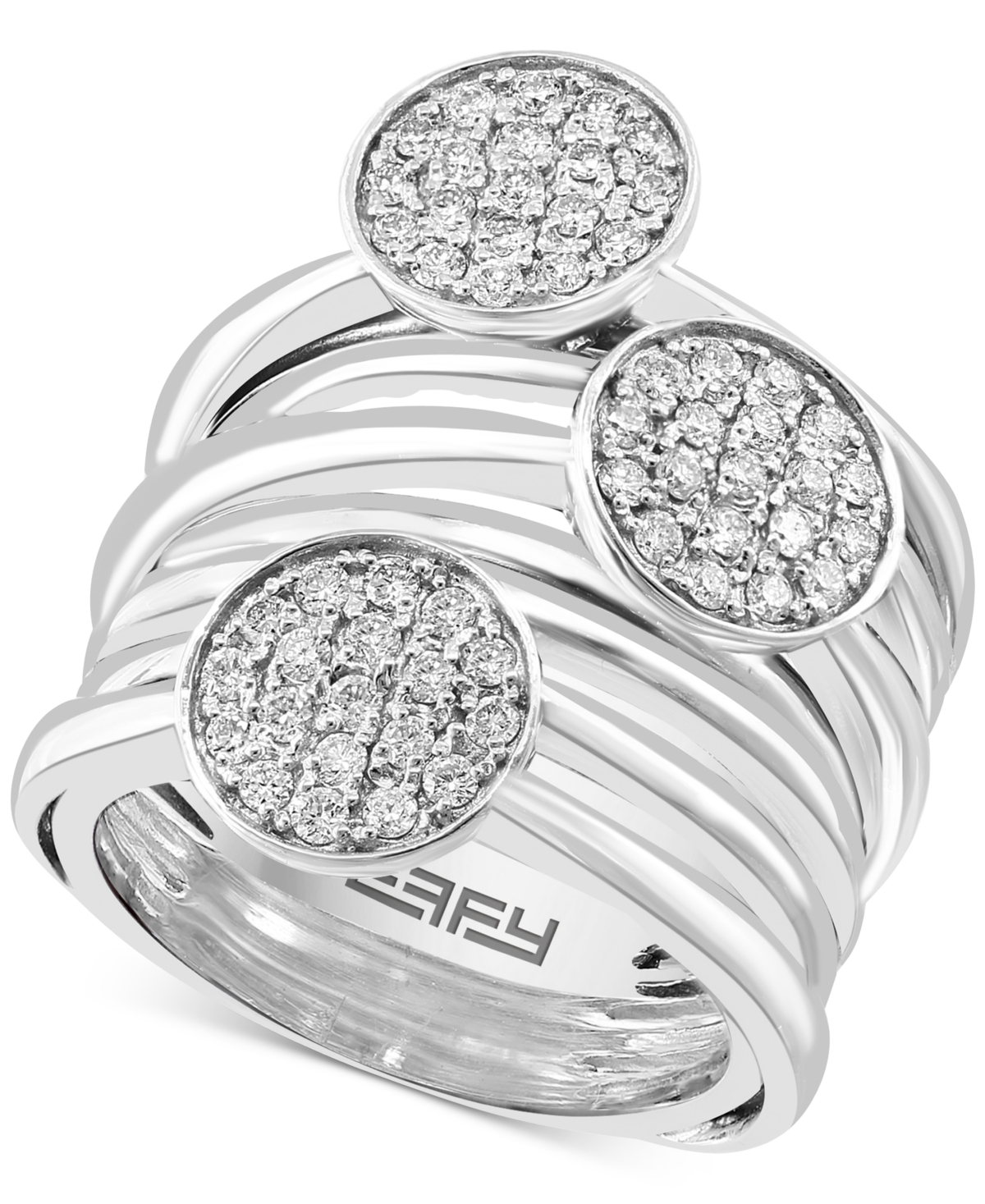 Shop Effy Collection Effy Diamond Disc Cluster Multirow Statement Ring (5/8 Ct. T.w.) In Sterling Silver In Yellow Gol