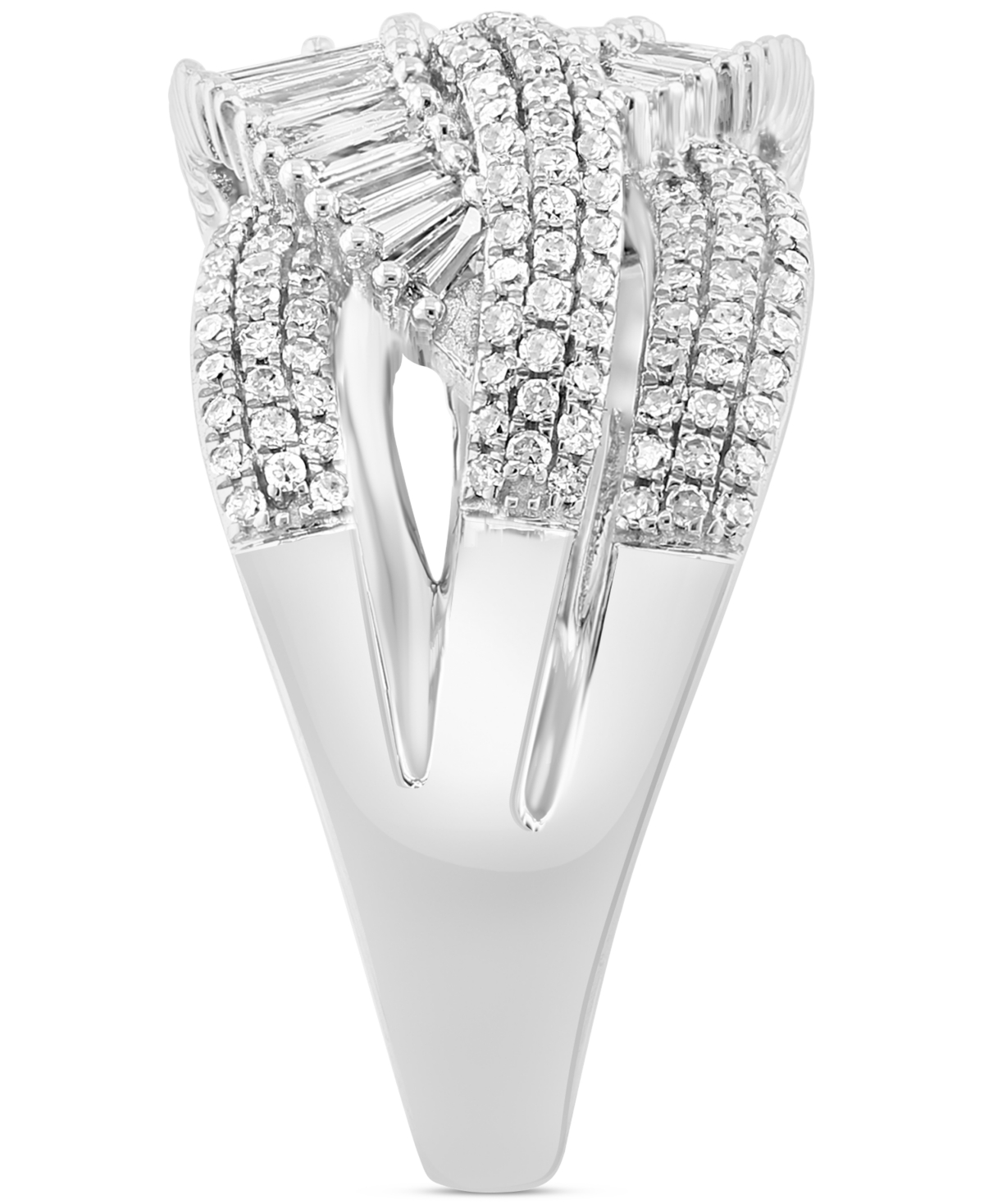 Effy Diamond Baguette & Round Multirow Crossover Statement Ring (1 ct. t.w.) in 14k- White Gold