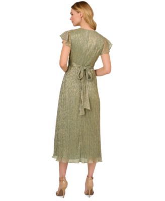 Adrianna Papell Women's V-Neck Crinkle Mesh Midi Dress