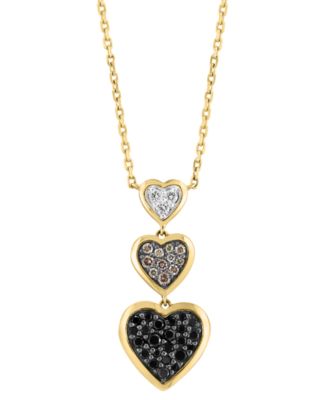 EFFY&reg; Multicolor Diamond Triple Heart Drop Pendant Necklace (3/8 ct. t.w.) in 14k Gold, 17" + 1" extender