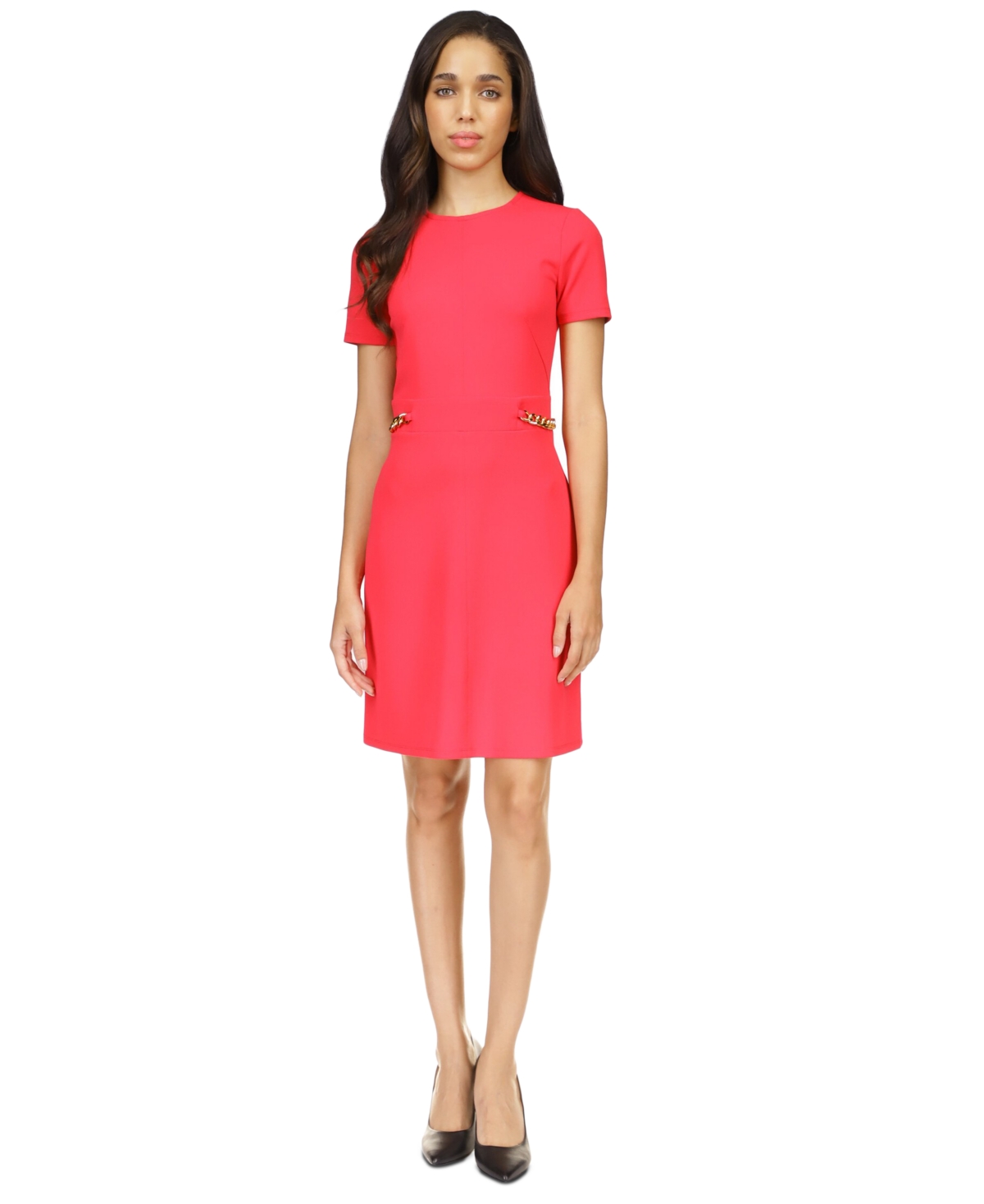 Shop Michael Kors Michael  Women's Scuba Crepe Chain Trim Mini Dress In Deep Pink