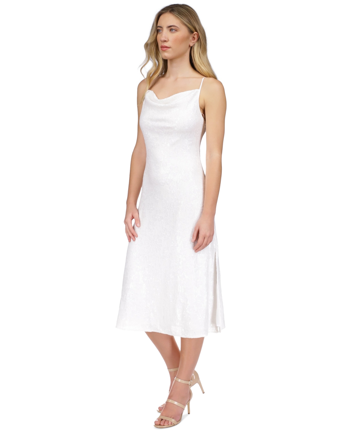 Shop Michael Kors Michael  Women's Floral-sequin Midi Slip Dress In White
