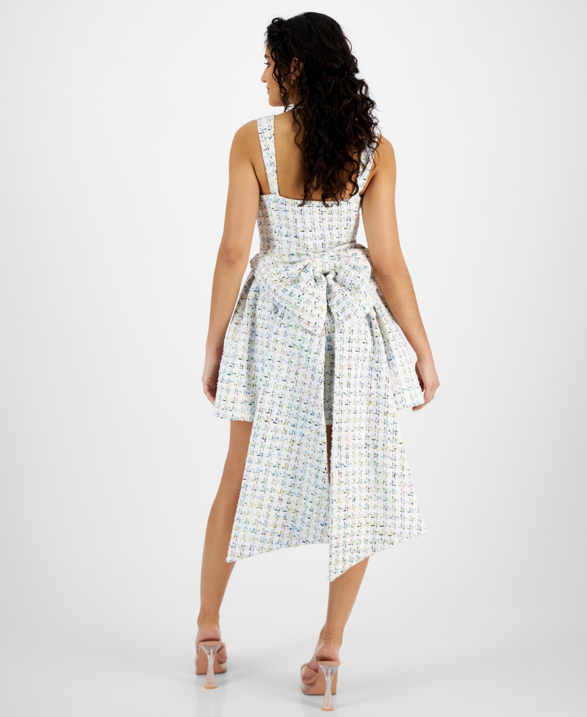 Shop Avec Les Filles Women's Bow-back Tweed Mini Dress In Multi Color Tweed
