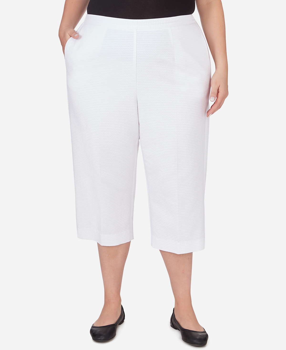 Shop Alfred Dunner Plus Size Charleston Textured Zig Zag Capri With Pockets In White