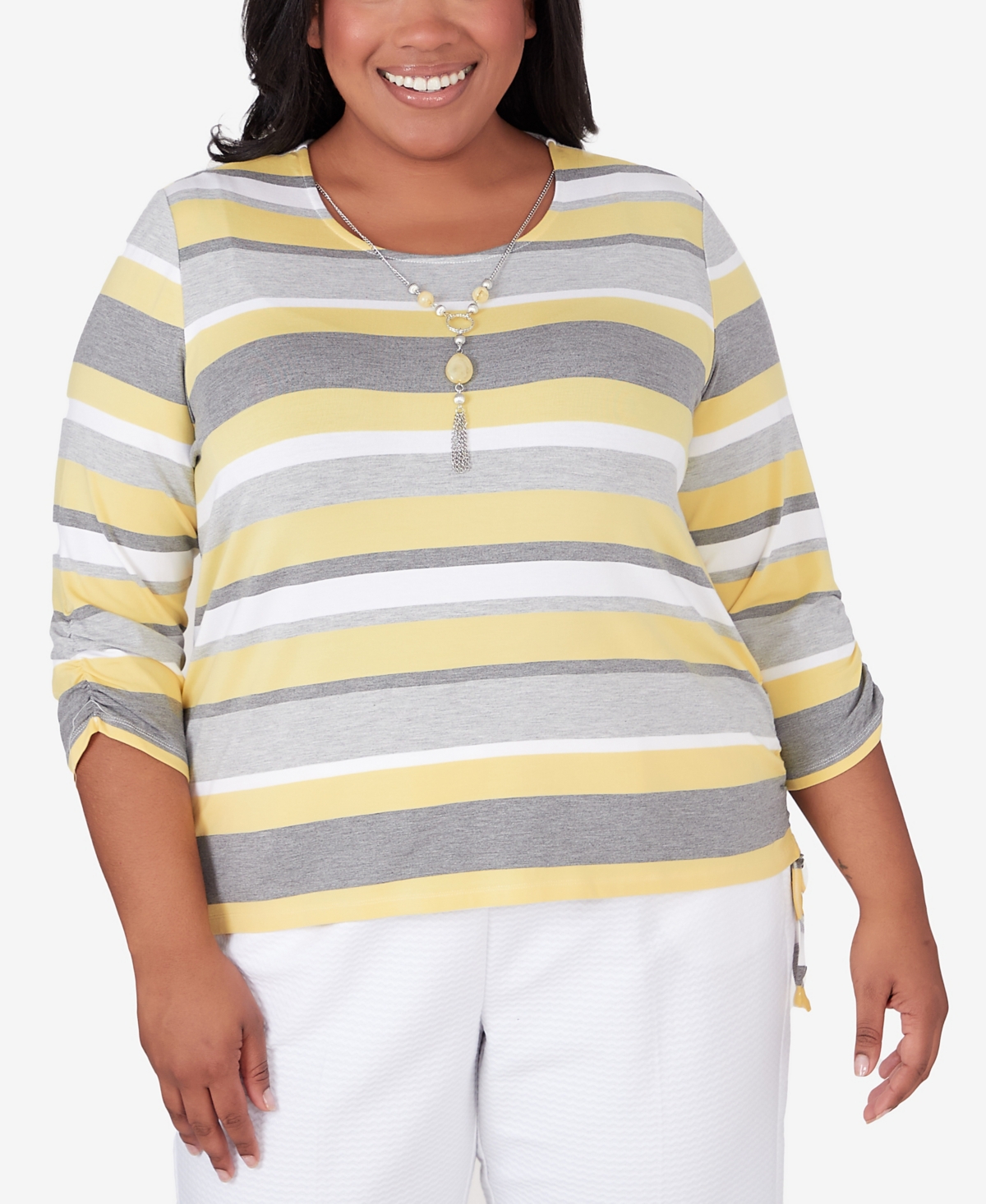 Shop Alfred Dunner Plus Size Charleston Striped Top With Side Ruching In Multi