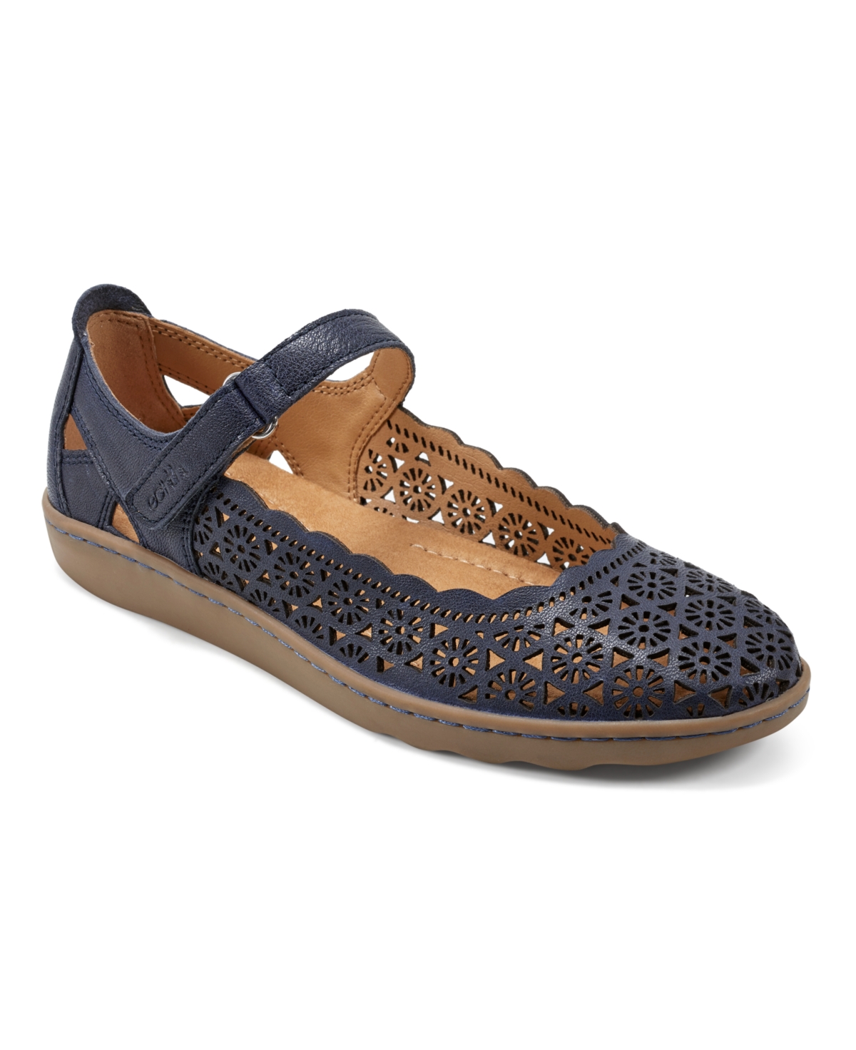 Shop Earth Women's Lady Round Toe Casual Slip-on Flat Shoes In Navy Leather