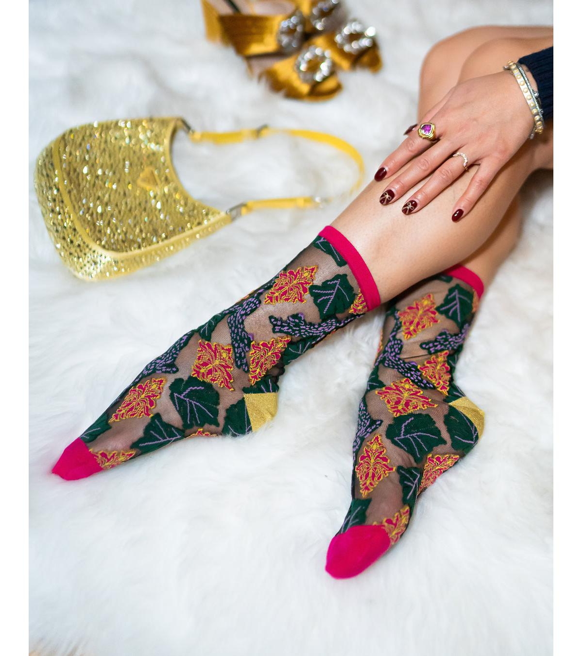 Shop Sock Candy Women's Brocade Jaguar Black Sheer Sock