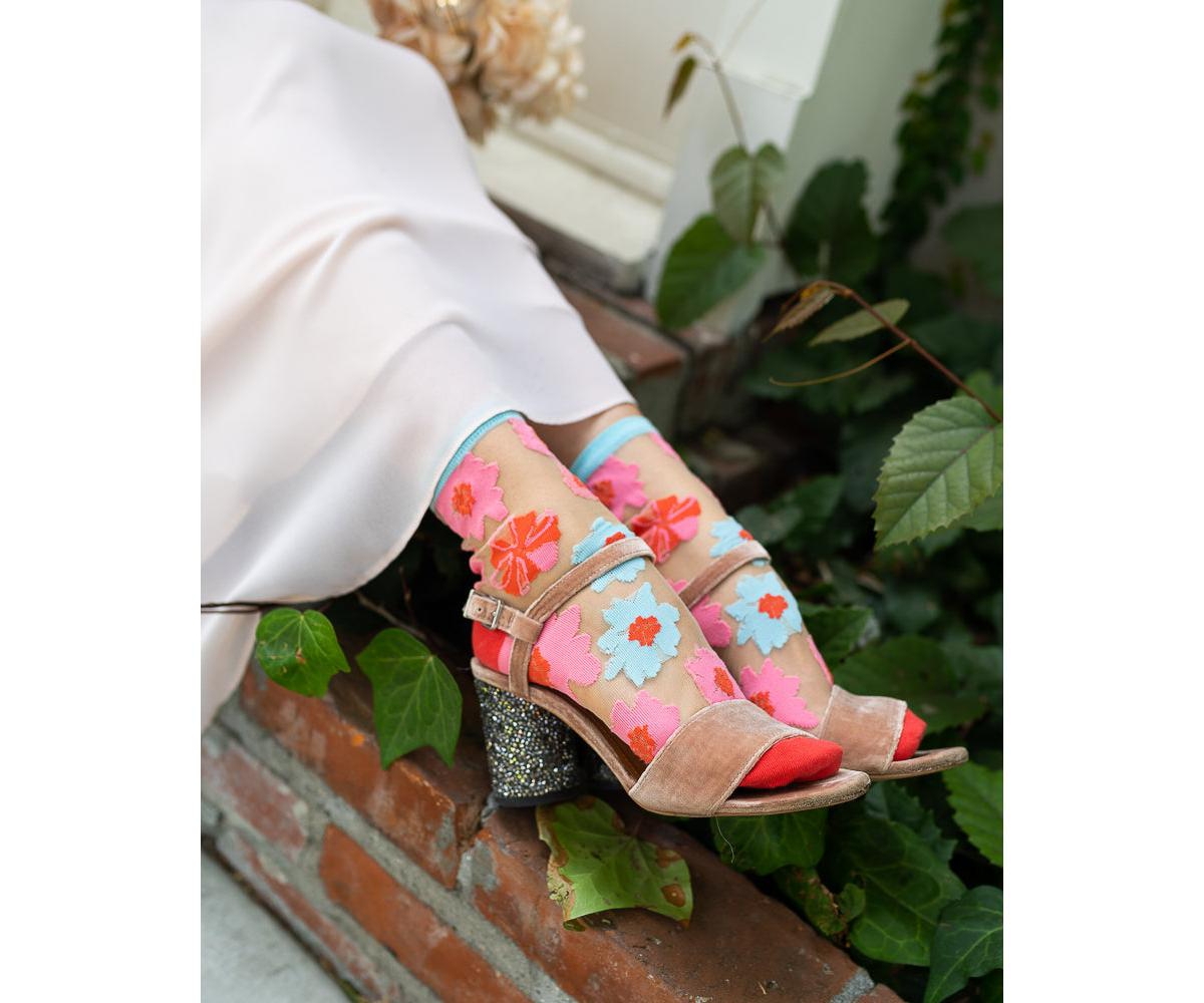 Shop Sock Candy Women's Ribbon Roses Sheer Sock In Floral