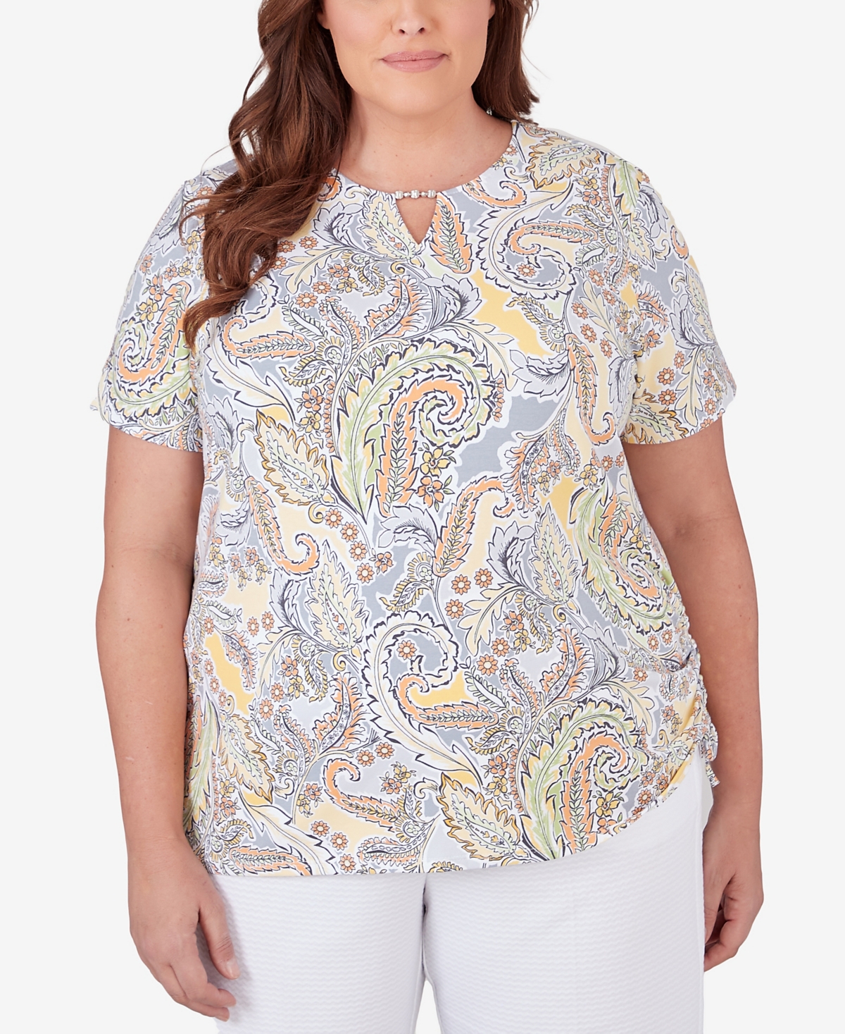 Shop Alfred Dunner Plus Size Charleston Paisley Top With Side Ruching In Multi