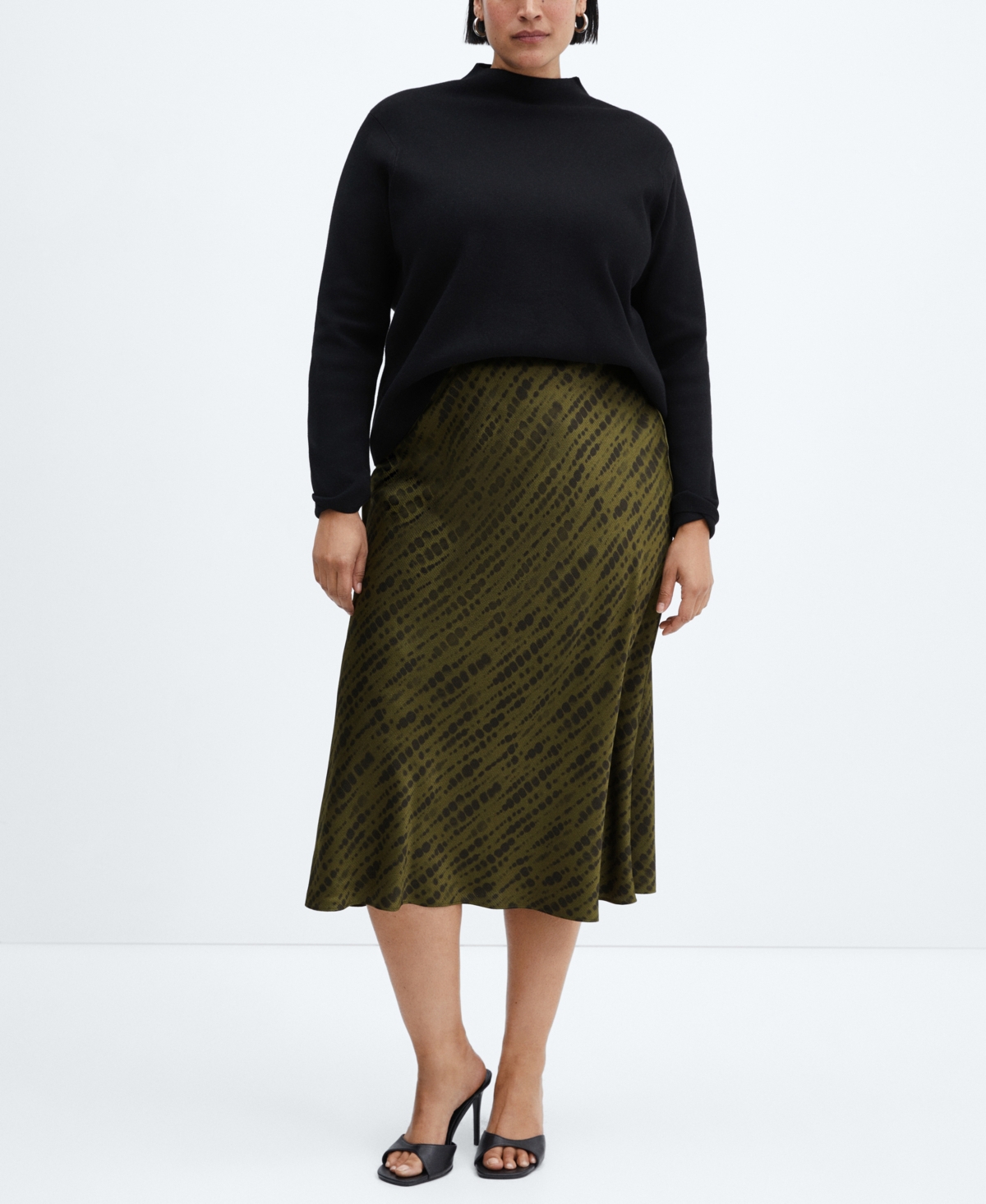 Shop Mango Women's Printed Satin Skirt In Khaki