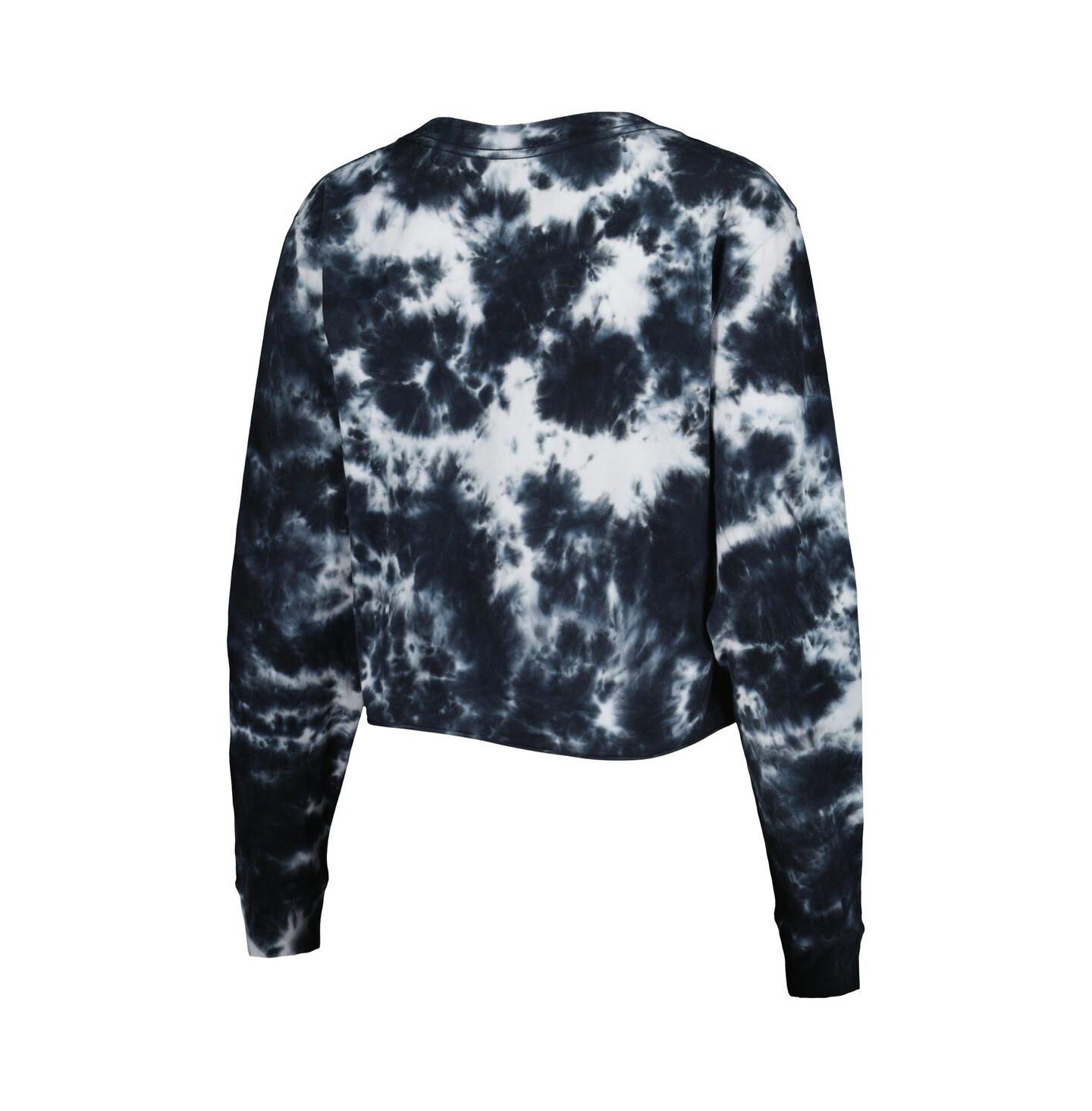 Женская футболка New Era Black Brooklyn Nets Tie Dye Cropped Long Sleeve — фото 2