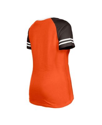 Women's Orange Distressed Cleveland Browns Throwback Raglan Lace-Up T-shirt