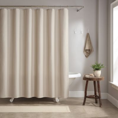 Raindrop Stripe Textured Shower Curtain Set with 12 Metal Rolling Rings, Weighted Hem, Rust-Proof Grommets, Fine 100% Polyester Yarn