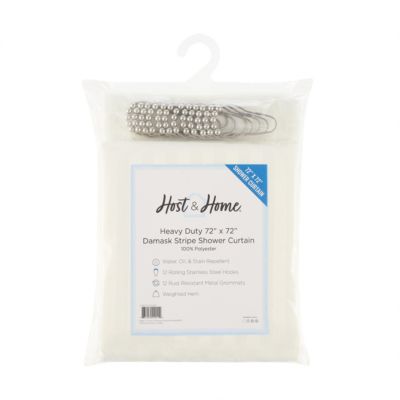 Host & Home Damask Shower Curtain Set with 12 Metal Rolling Rings, Weighted Hem, Rust-Proof Grommets, Fine 100% Polyester Yarn, 72x72, Three Proof Treatment Repels Water, Stains & Oil