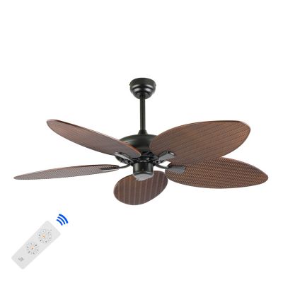 Raffles 52" Bohemian Industrial Metal/Plastic Mobile-App/Remote-Controlled 6-Speed Palm Blade Ceiling Fan, Beige/White