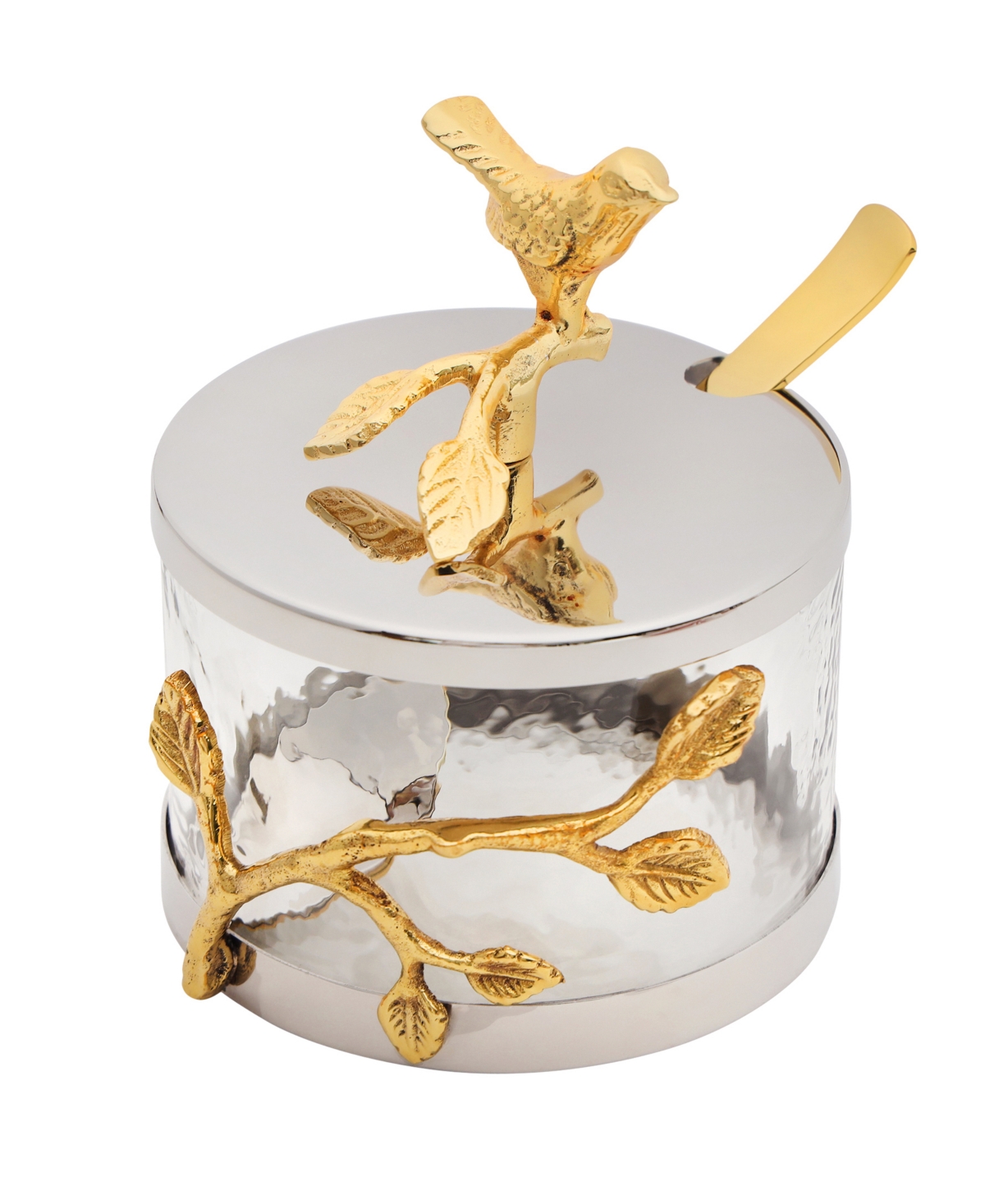 Godinger Signature Collection By  Bird Glass Canister With Gold-tone Accents Around Glass With Finial In White