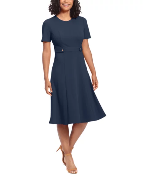 Petite Fit & Flare Scuba Crepe Midi Dress - Navy