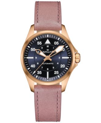 Hamilton - Women's Swiss Automatic Khaki Aviation Pink Leather Strap Watch 36mm