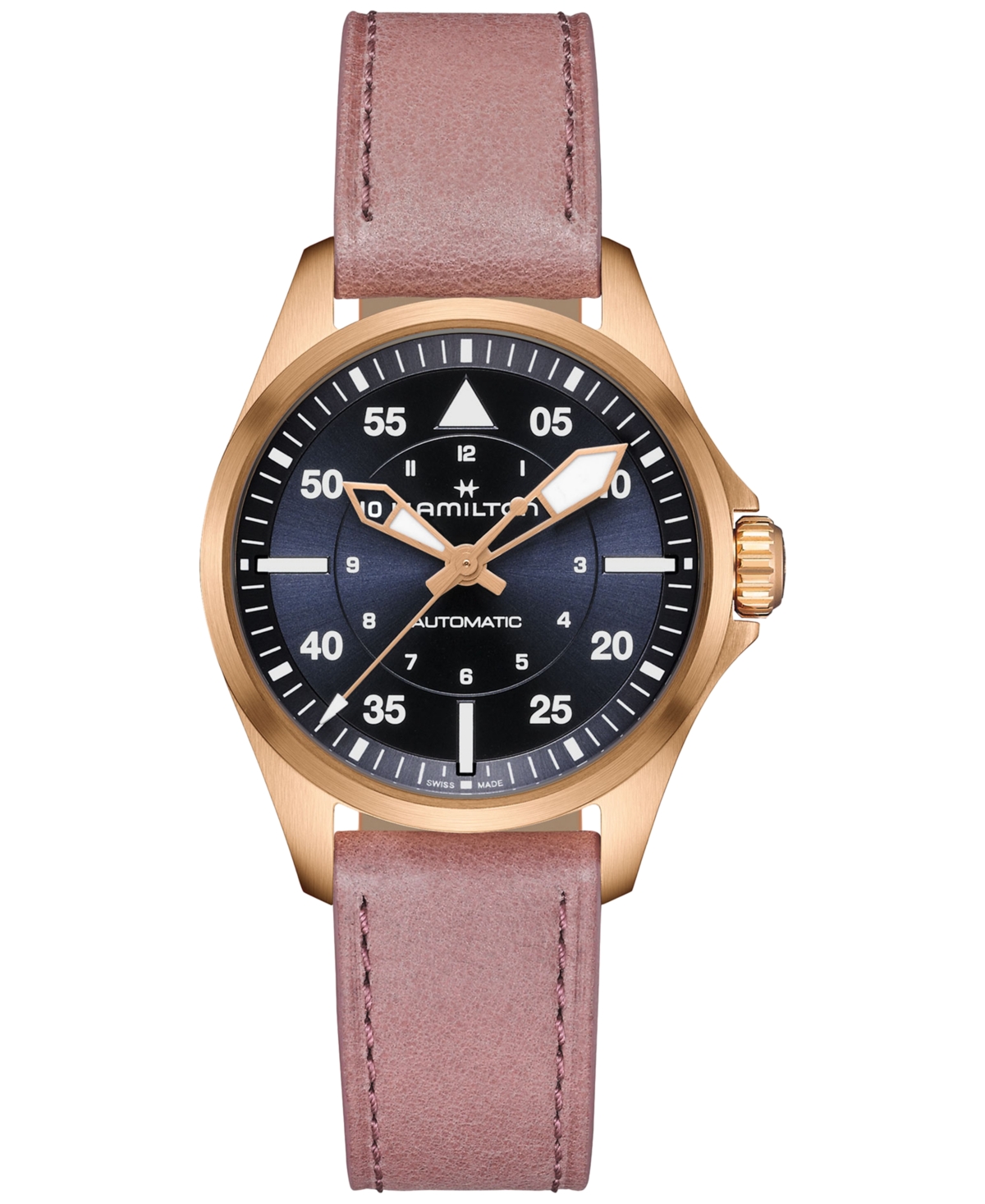 Shop Hamilton Women's Swiss Automatic Khaki Aviation Pink Leather Strap Watch 36mm
