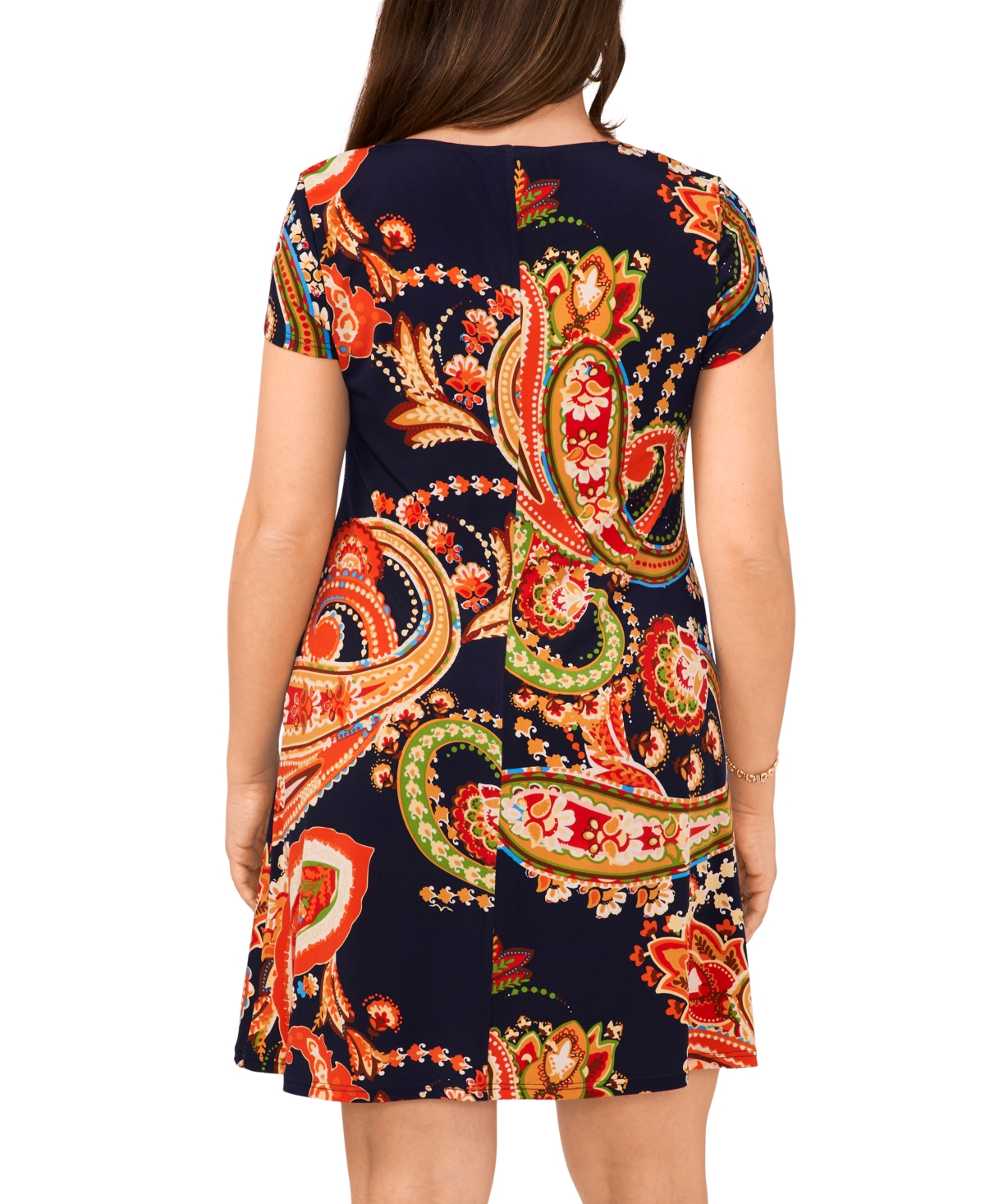 Shop Msk Petite Paisley Short-sleeve Swing Dress In Classic Na