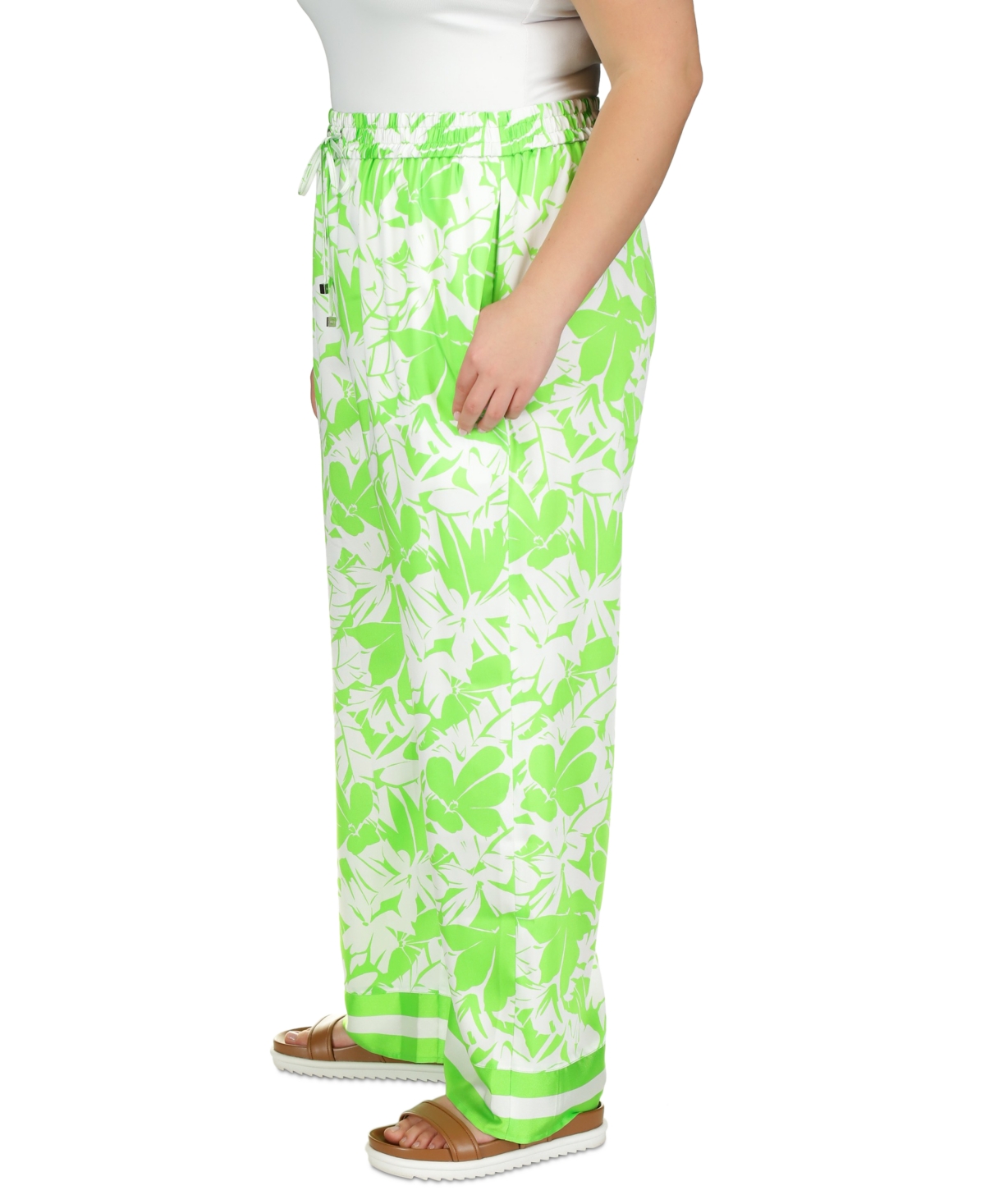 Shop Michael Kors Michael  Plus Size Lush Palm Pull-on Pants In Green Apple