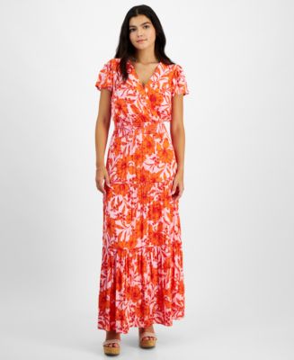 chinese dress ladies Violet Weekend Juniors' Floral Sweetheart-Neck Tiered Gown - Blue Multi main image 0