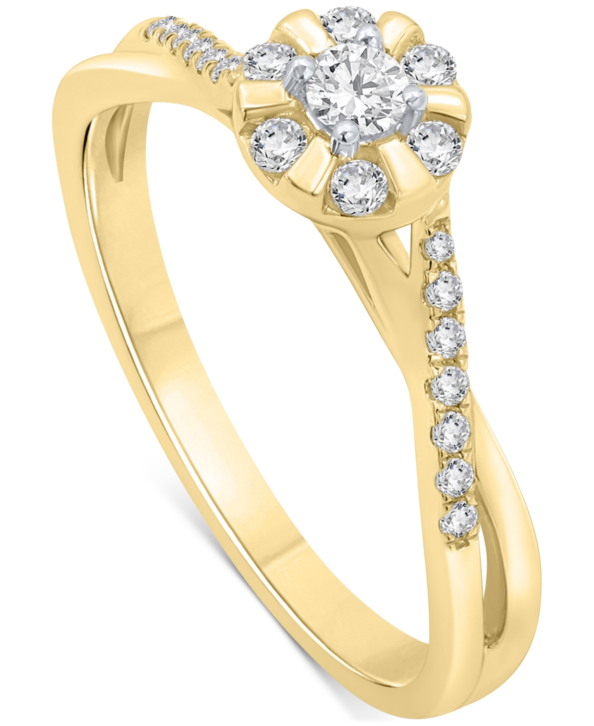 Promised Love Diamond Halo Swirl Promise Ring (1/4 Ct. T.w.) In 14k Gold-plated Sterling Silver In Gold-plated Sterling Silver