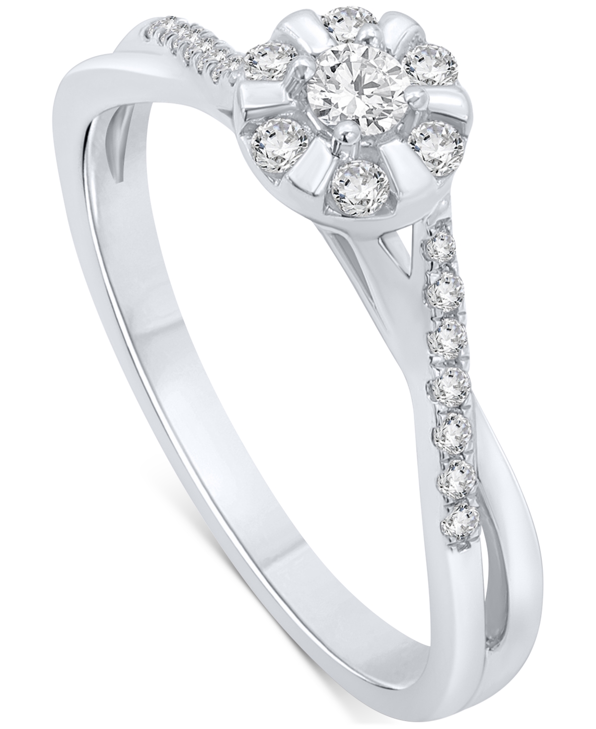 Diamond Halo Swirl Promise Ring (1/4 ct. t.w.) in Sterling Silver or 14k Gold-Plated Sterling Silver - Sterling Silver